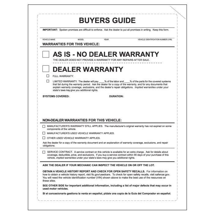 "As Is" Buyers Guide Laser Form