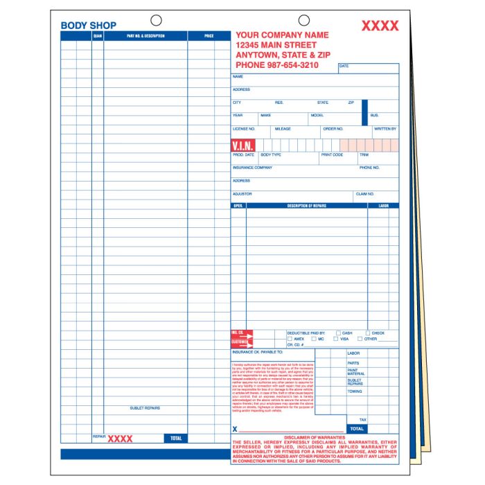 Body Shop Repair Order